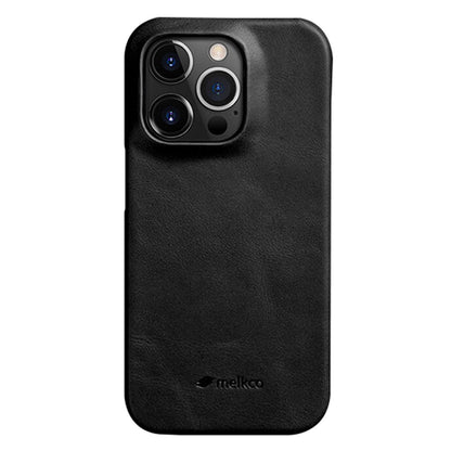 MELKCO For iPhone 15 Pro Max Case Waxy Genuine Cow Leather+PC Incomplete Phone Cover