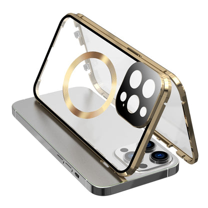For iPhone 15 Pro Max Case Double Sided HD Tempered Glass Phone Cover Compatible with MagSafe