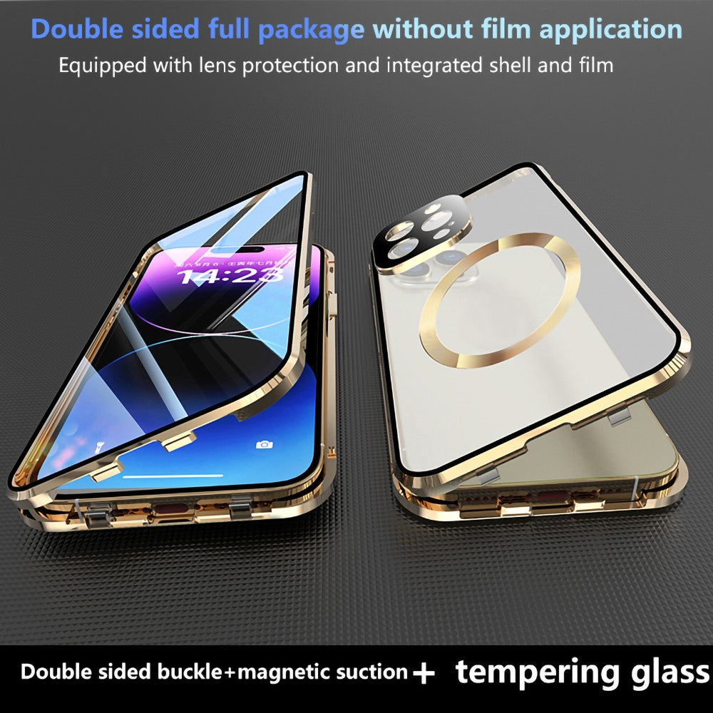 For iPhone 15 Pro Max Case Double Sided HD Tempered Glass Phone Cover Compatible with MagSafe