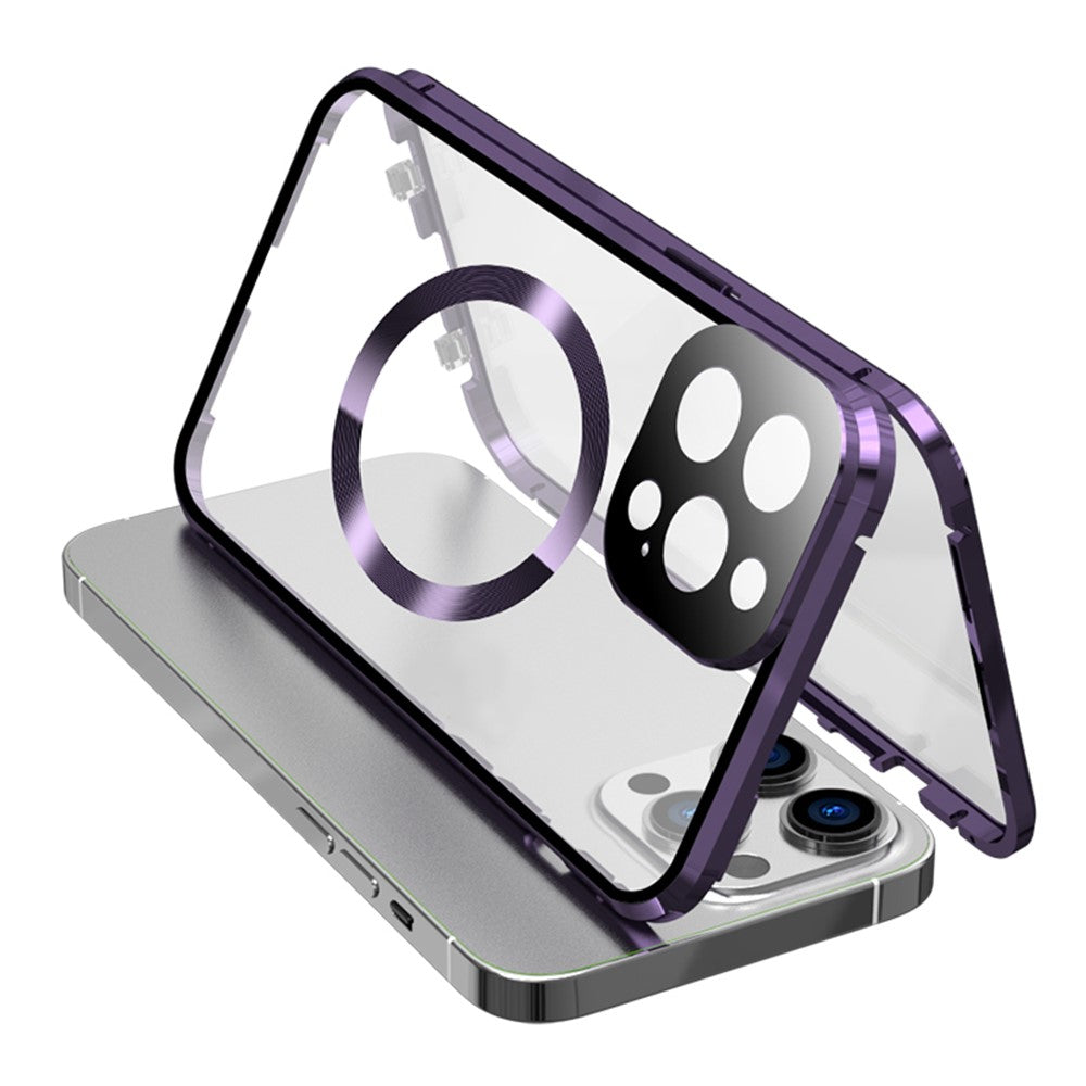 For iPhone 15 Pro Max Case Double Sided HD Tempered Glass Phone Cover Compatible with MagSafe