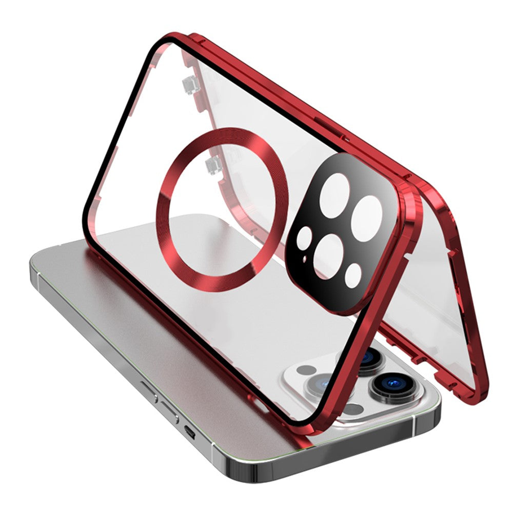 For iPhone 15 Pro Max Case Double Sided HD Tempered Glass Phone Cover Compatible with MagSafe