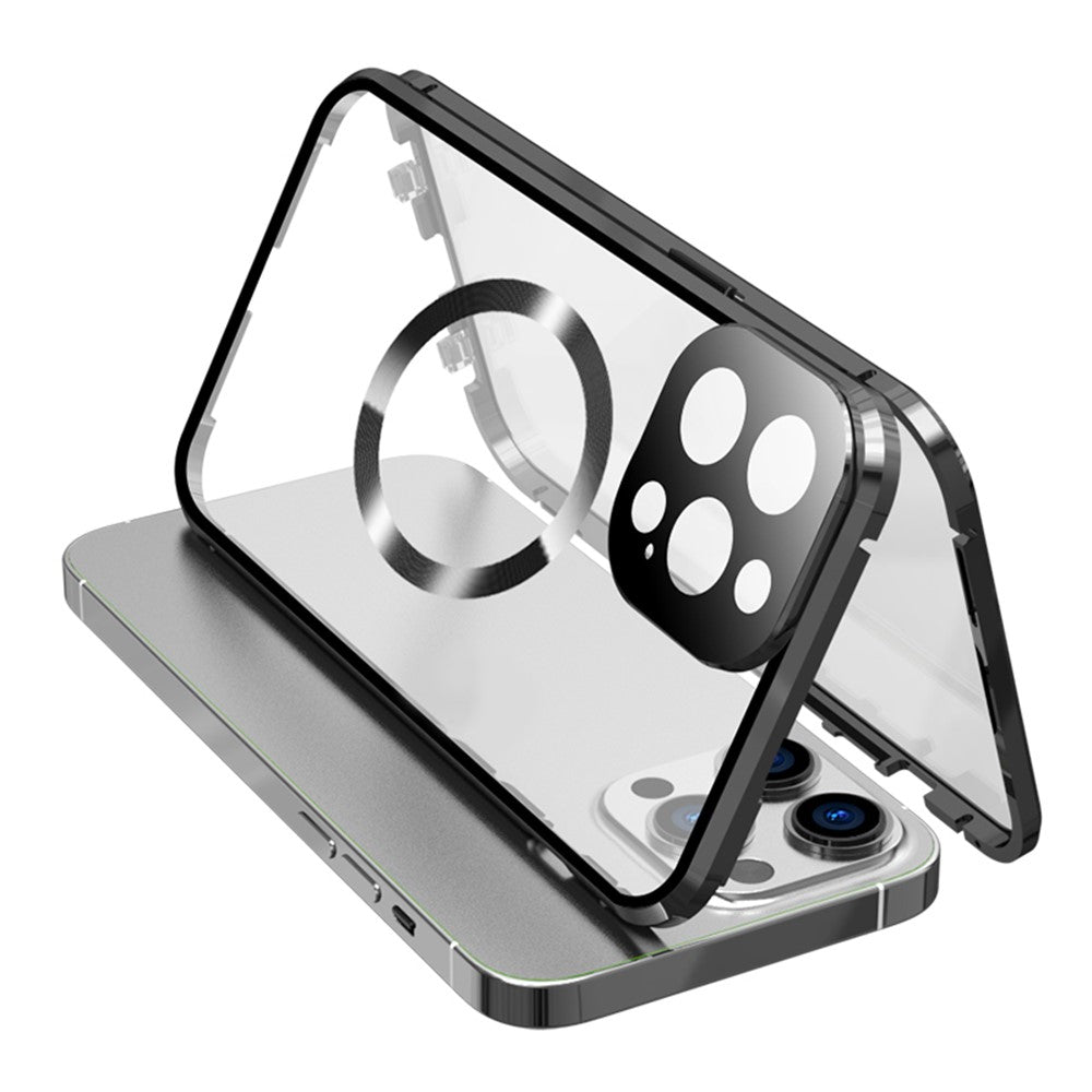For iPhone 15 Pro Max Case Double Sided HD Tempered Glass Phone Cover Compatible with MagSafe