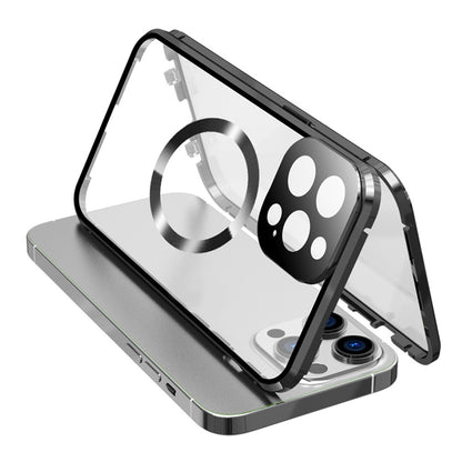 For iPhone 15 Pro Max Case Double Sided HD Tempered Glass Phone Cover Compatible with MagSafe
