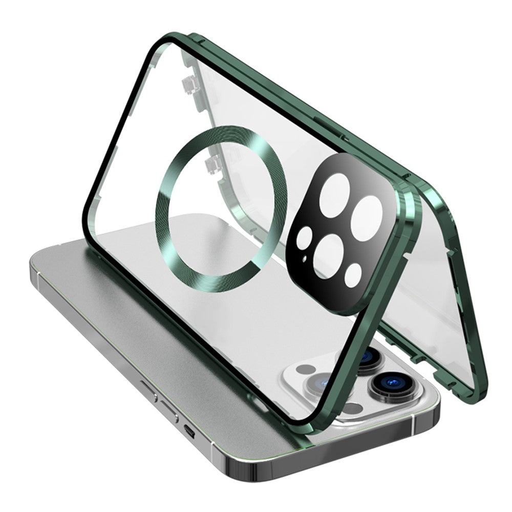 For iPhone 15 Pro Max Case Double Sided HD Tempered Glass Phone Cover Compatible with MagSafe