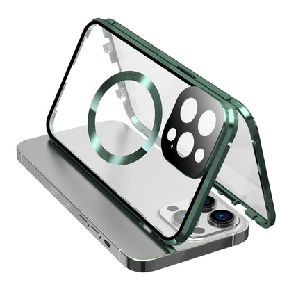 For iPhone 15 Pro Max Case Double Sided HD Tempered Glass Phone Cover Compatible with MagSafe