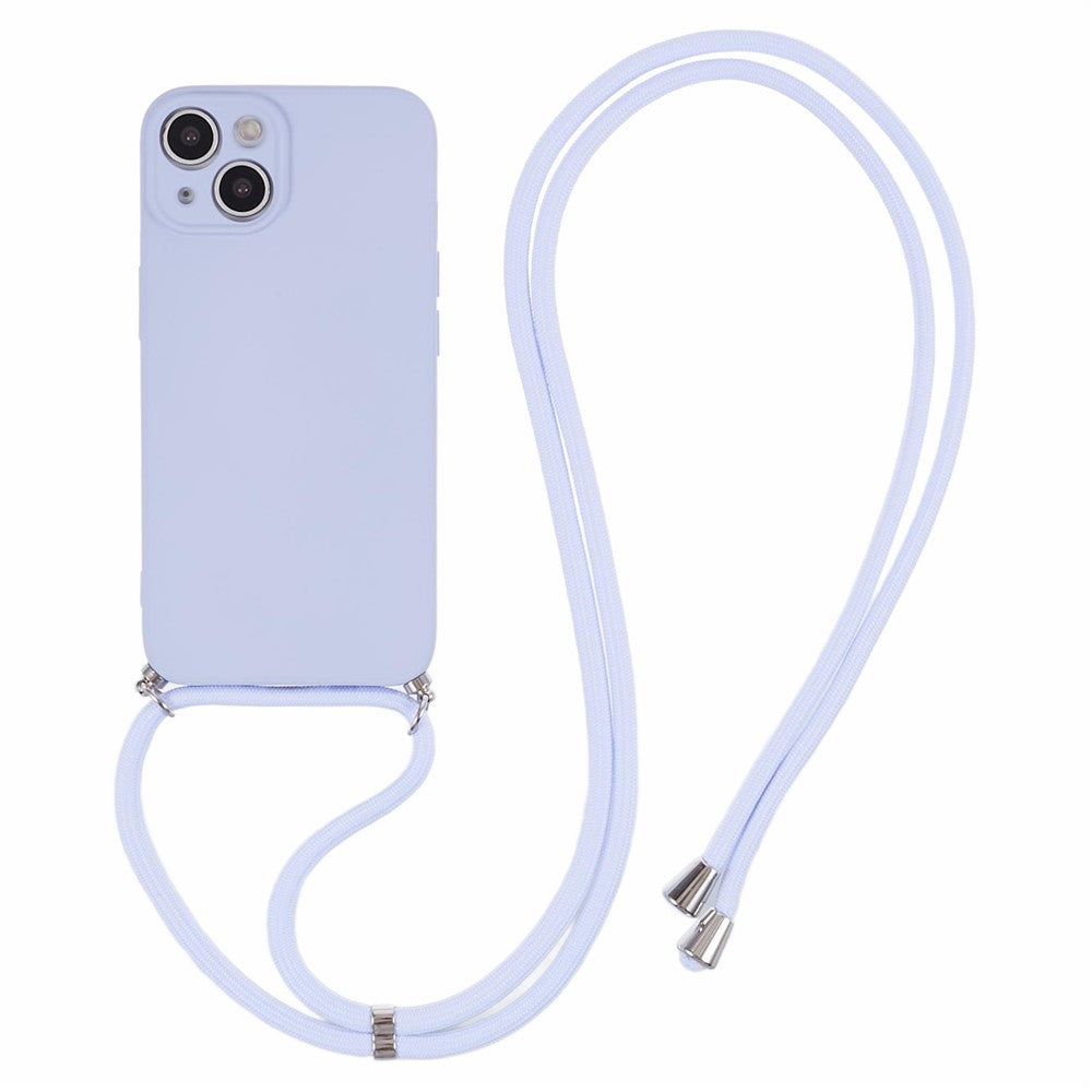 For iPhone 15 TPU Phone Case Fiber Lining Rubberized Cover with Long Lanyard