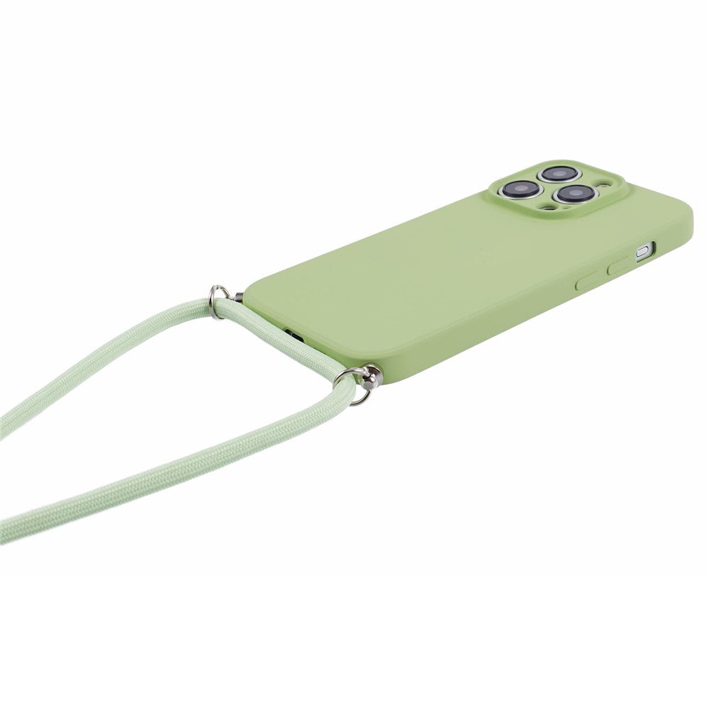For iPhone 15 Pro Case Candy Color Rubberized Phone Cover with Long Lanyard