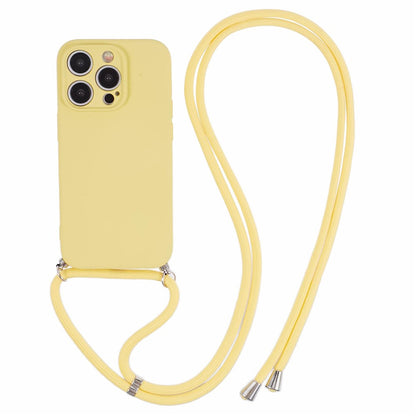 For iPhone 15 Pro Case Candy Color Rubberized Phone Cover with Long Lanyard