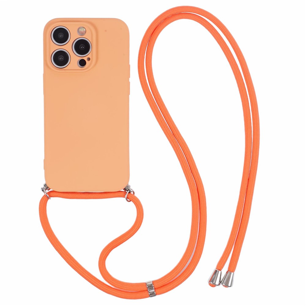 For iPhone 15 Pro Case Candy Color Rubberized Phone Cover with Long Lanyard