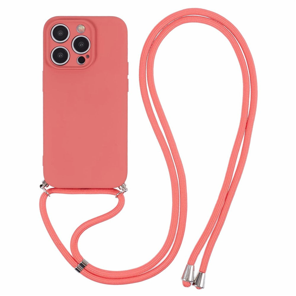 For iPhone 15 Pro Case Candy Color Rubberized Phone Cover with Long Lanyard