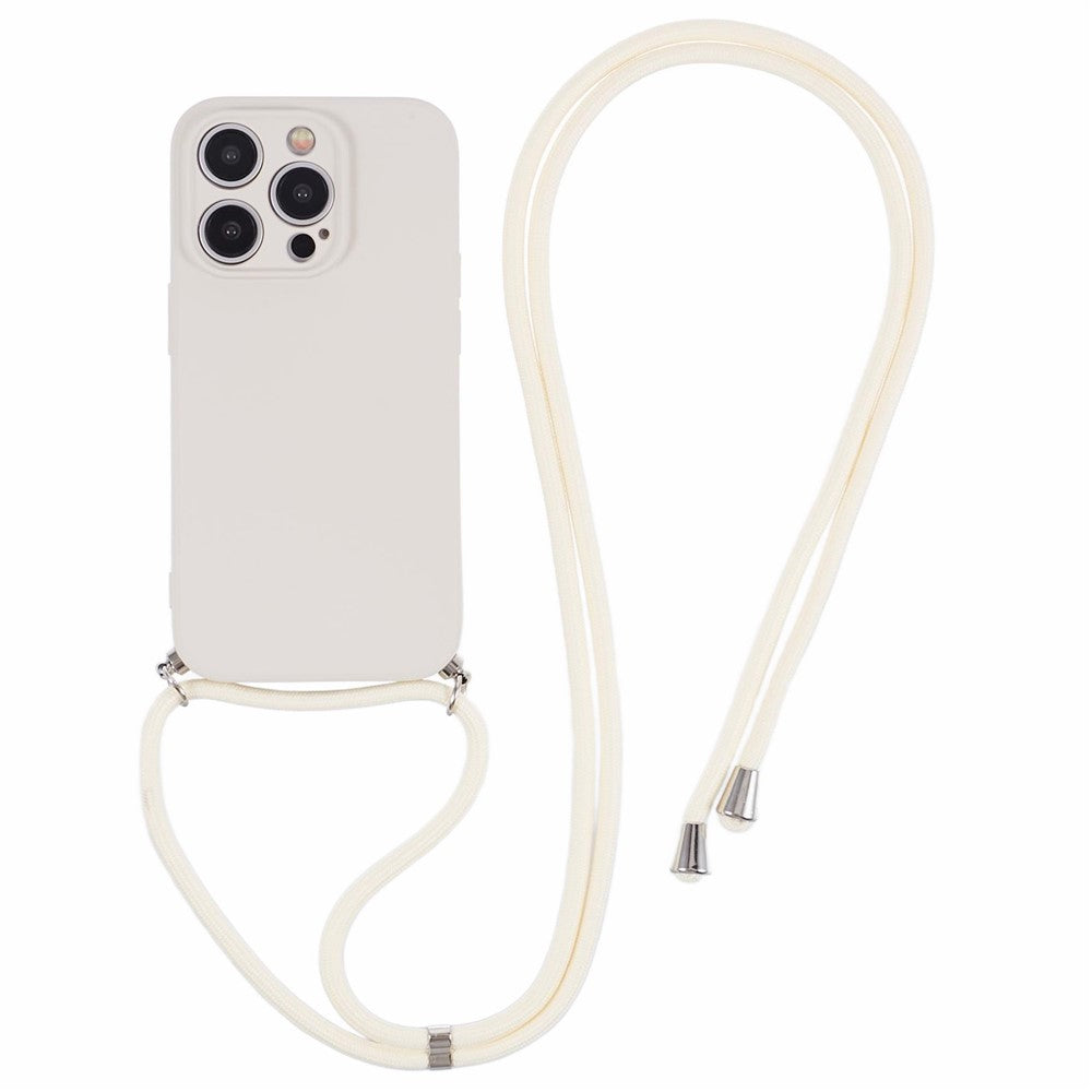 For iPhone 15 Pro Case Candy Color Rubberized Phone Cover with Long Lanyard