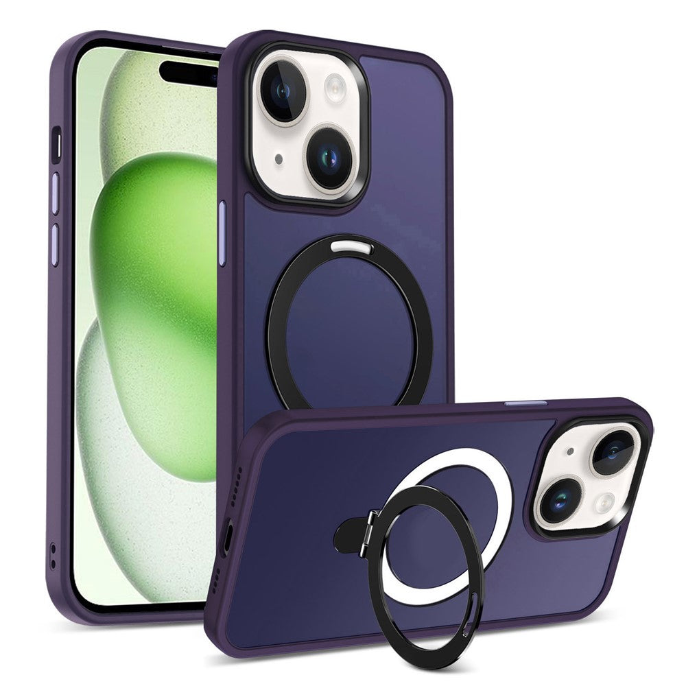 For iPhone 15 Plus Case Compatible with MagSafe PC+TPU Ring Kickstand Phone Cover