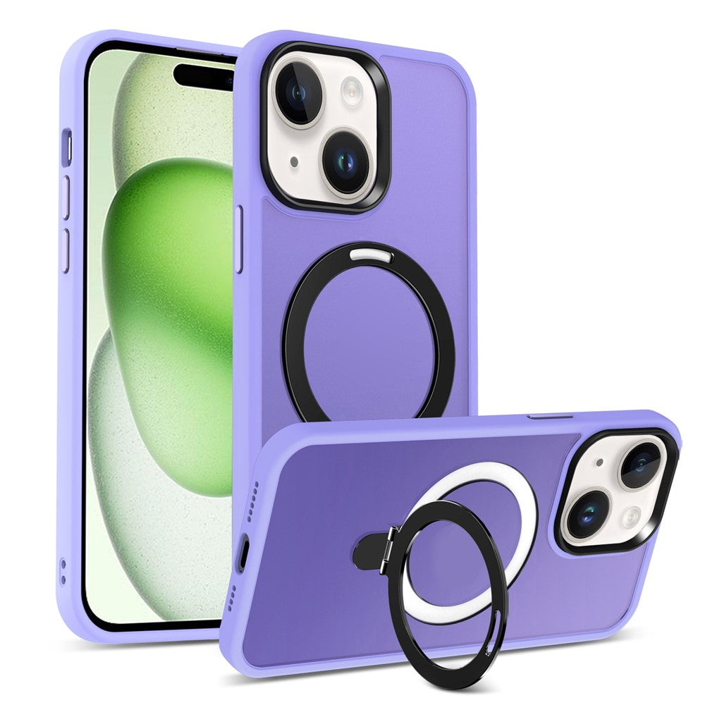 For iPhone 15 Plus Case Compatible with MagSafe PC+TPU Ring Kickstand Phone Cover