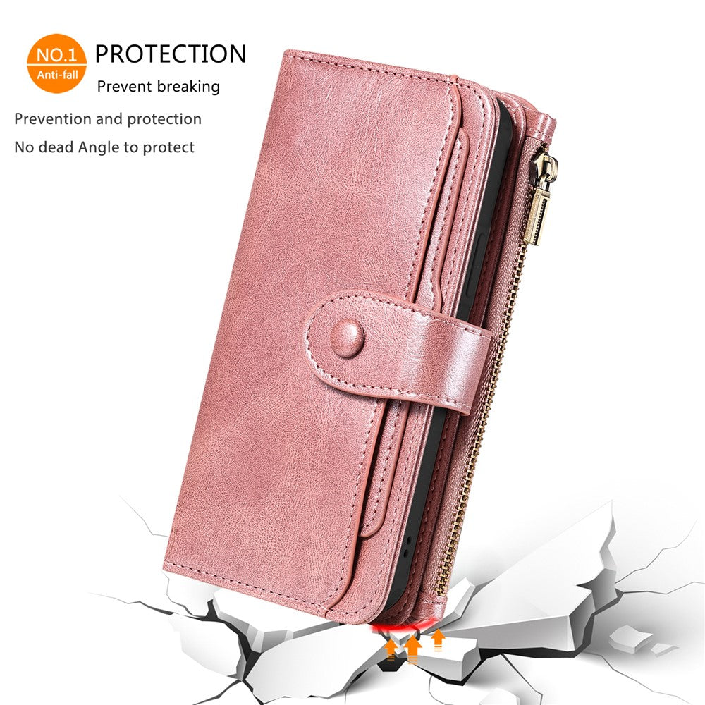 For iPhone 15 Magnetic Case Detachable PU Leather Zipper Wallet Cover