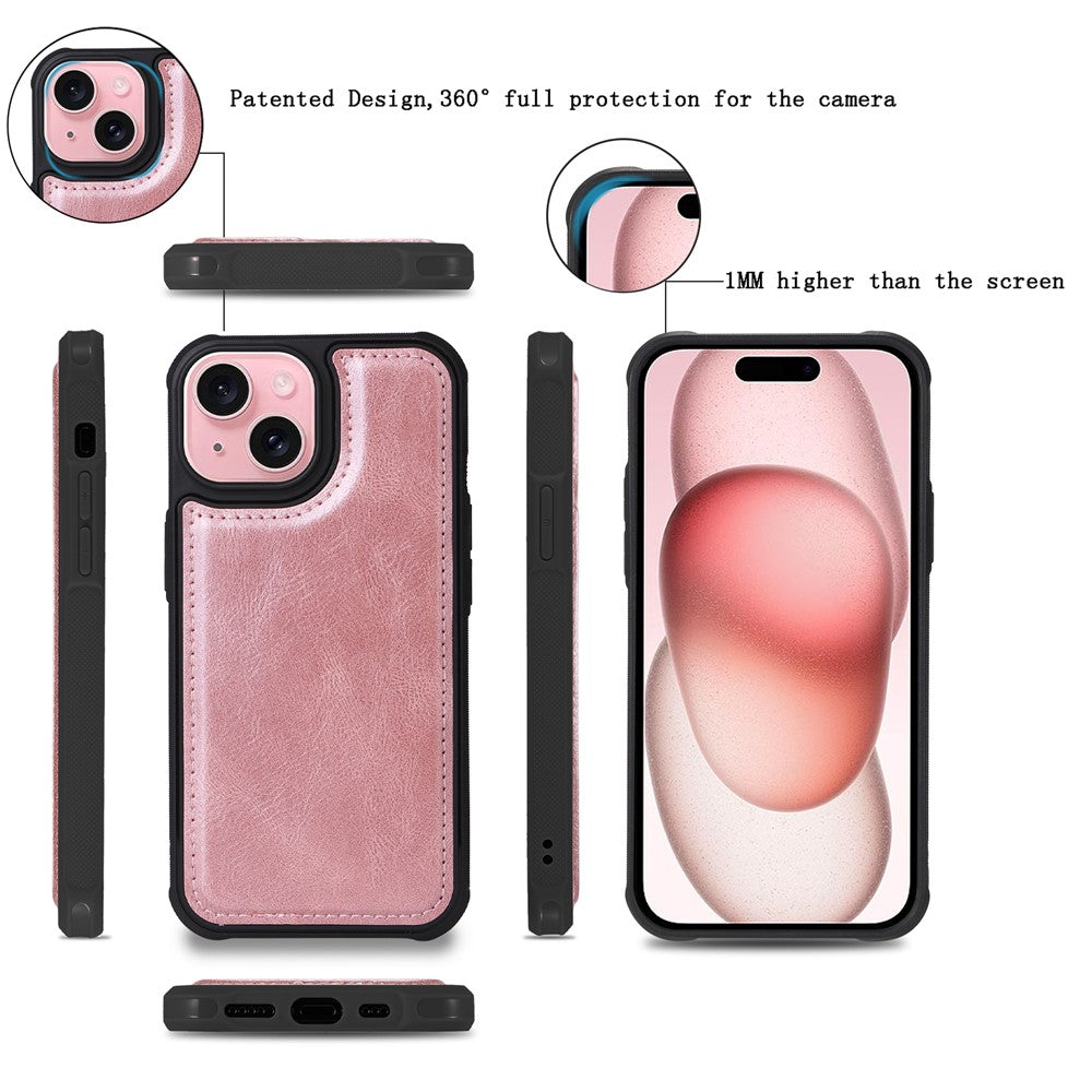 For iPhone 15 Magnetic Case Detachable PU Leather Zipper Wallet Cover
