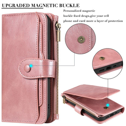 For iPhone 15 Magnetic Case Detachable PU Leather Zipper Wallet Cover