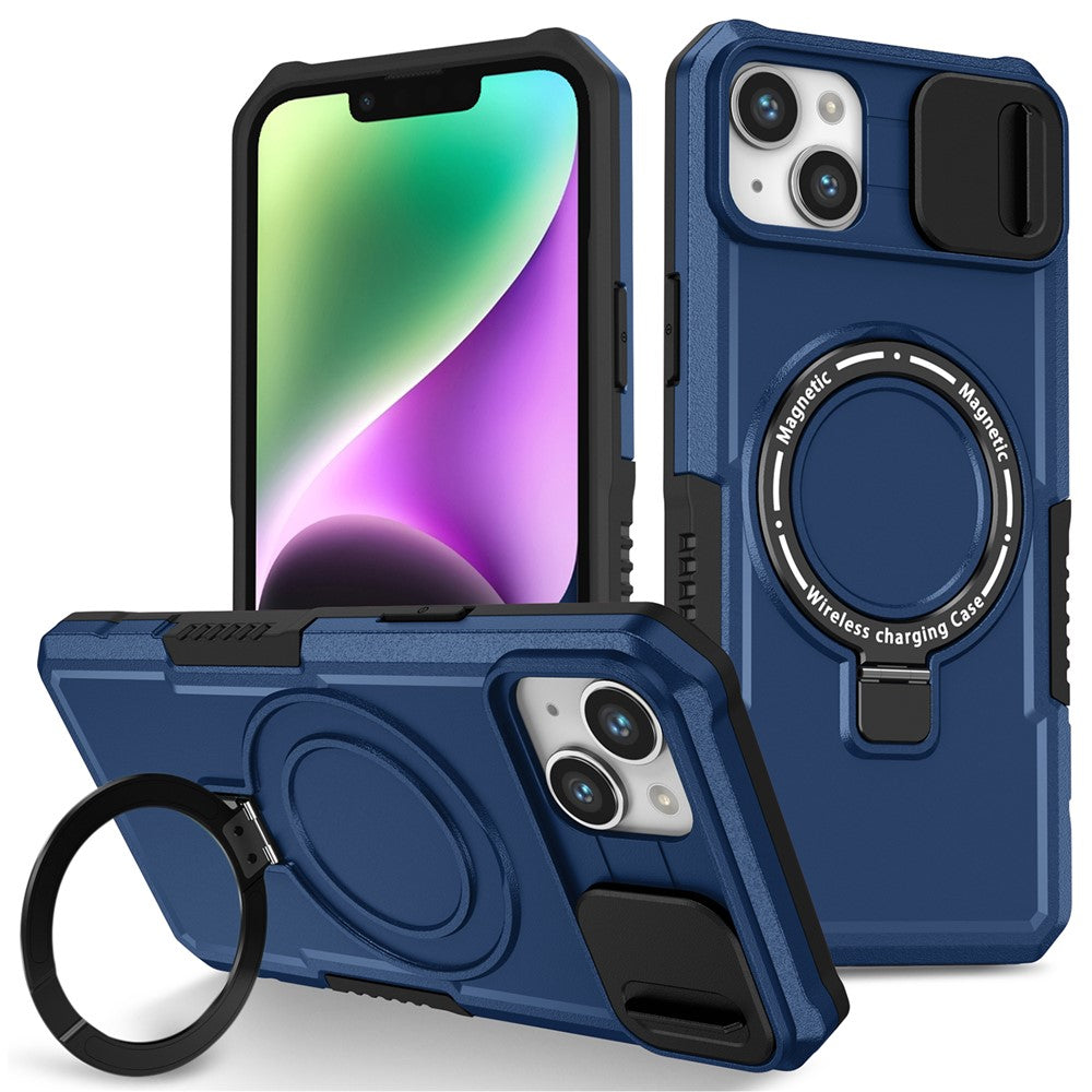 For iPhone 14 Case Kickstand Magnetic Phone Protector with Sliding Lens Cover