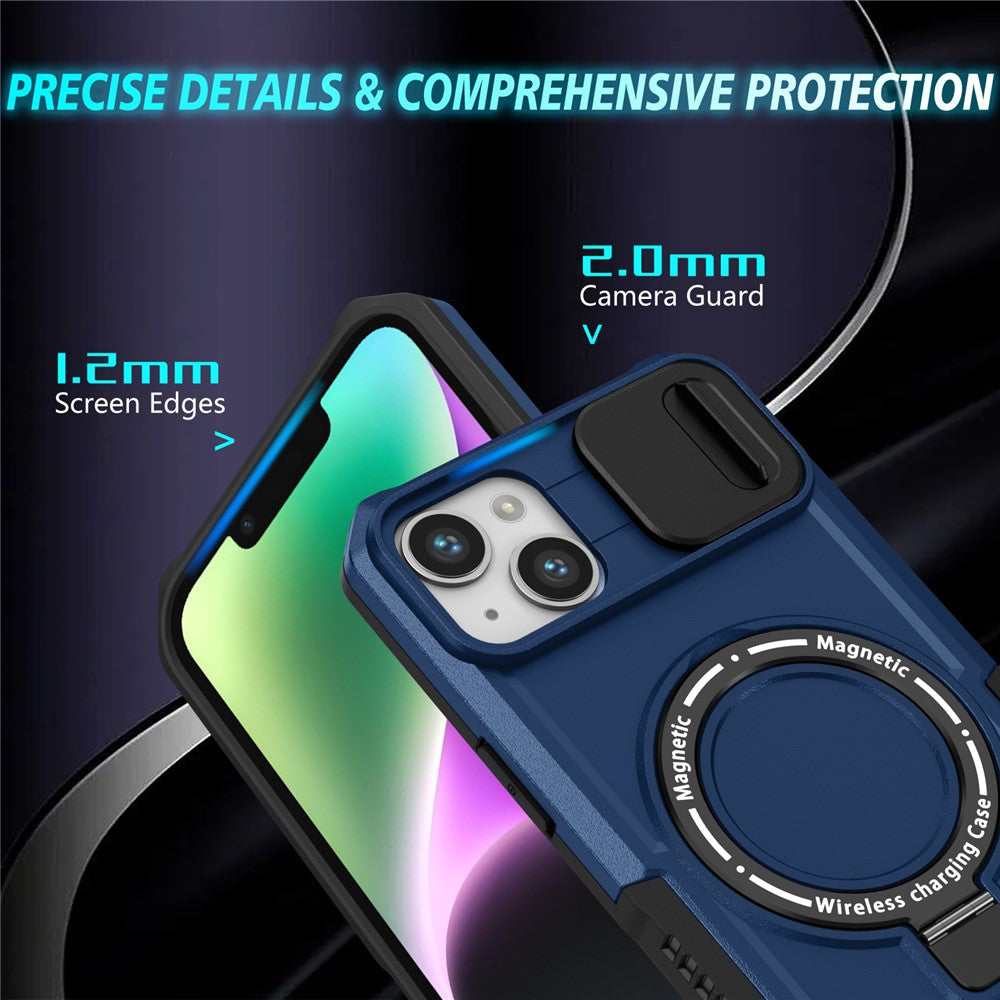 For iPhone 14 Case Kickstand Magnetic Phone Protector with Sliding Lens Cover