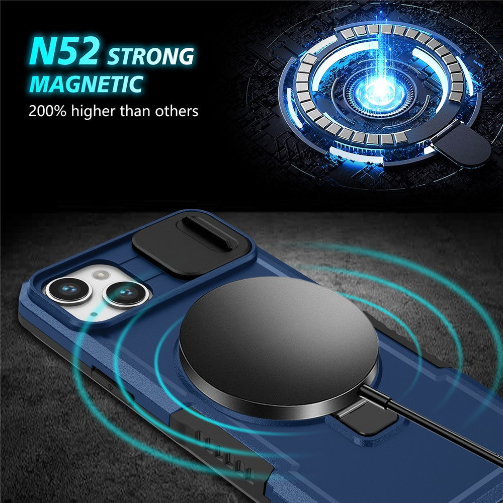 For iPhone 14 Case Kickstand Magnetic Phone Protector with Sliding Lens Cover
