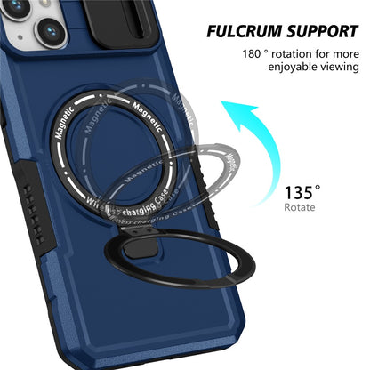 For iPhone 14 Case Kickstand Magnetic Phone Protector with Sliding Lens Cover