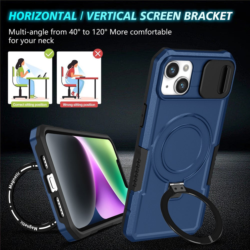 For iPhone 14 Case Kickstand Magnetic Phone Protector with Sliding Lens Cover