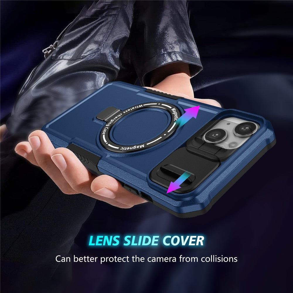 For iPhone 14 Case Kickstand Magnetic Phone Protector with Sliding Lens Cover