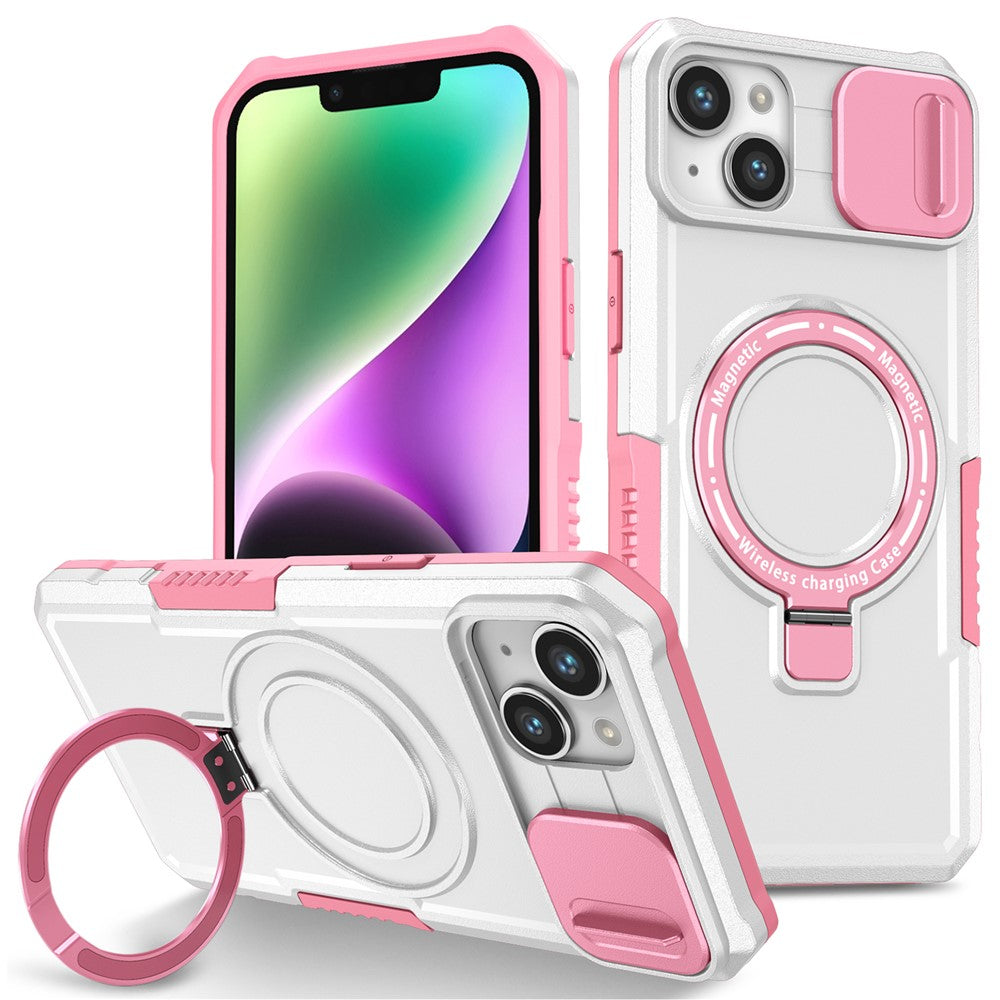 For iPhone 14 Case Kickstand Magnetic Phone Protector with Sliding Lens Cover