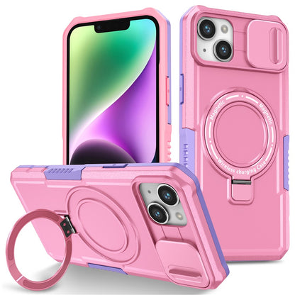 For iPhone 14 Case Kickstand Magnetic Phone Protector with Sliding Lens Cover