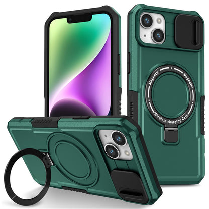For iPhone 14 Case Kickstand Magnetic Phone Protector with Sliding Lens Cover
