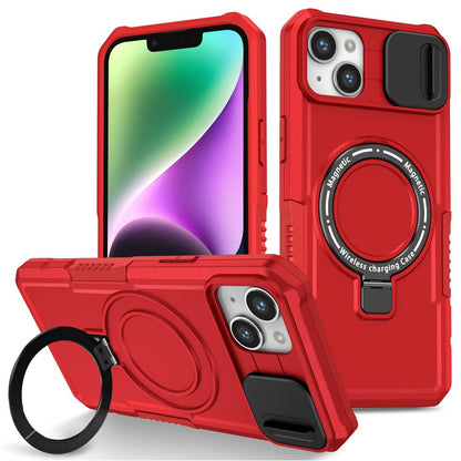 For iPhone 14 Case Kickstand Magnetic Phone Protector with Sliding Lens Cover