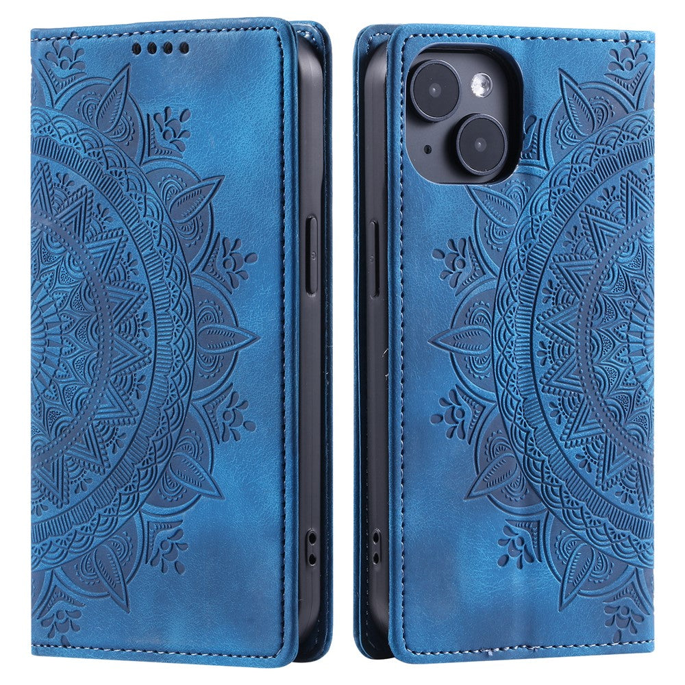 For iPhone 15 Case Imprinted Stand PU Leather Magnetic Cell Phone Cover