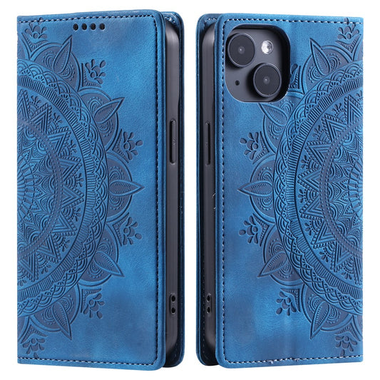 For iPhone 15 Case Imprinted Stand PU Leather Magnetic Cell Phone Cover