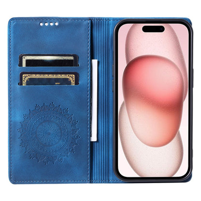 For iPhone 15 Case Imprinted Stand PU Leather Magnetic Cell Phone Cover