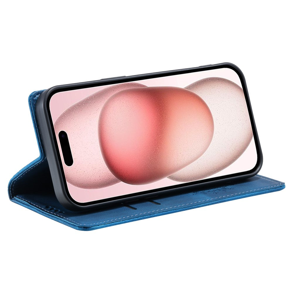 For iPhone 15 Case Imprinted Stand PU Leather Magnetic Cell Phone Cover