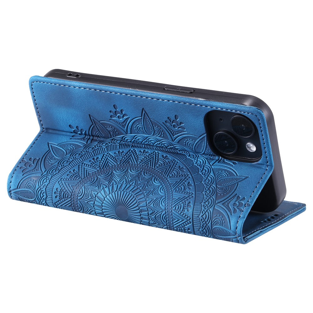 For iPhone 15 Case Imprinted Stand PU Leather Magnetic Cell Phone Cover