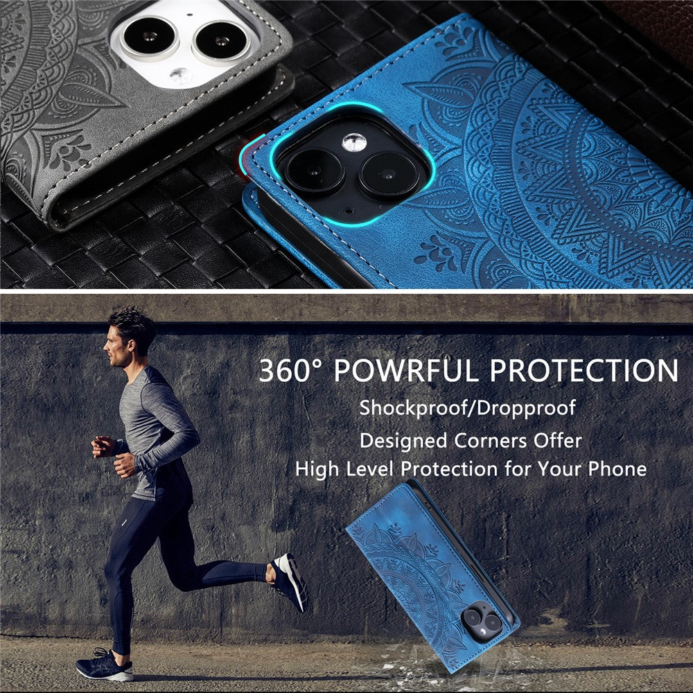 For iPhone 15 Case Imprinted Stand PU Leather Magnetic Cell Phone Cover