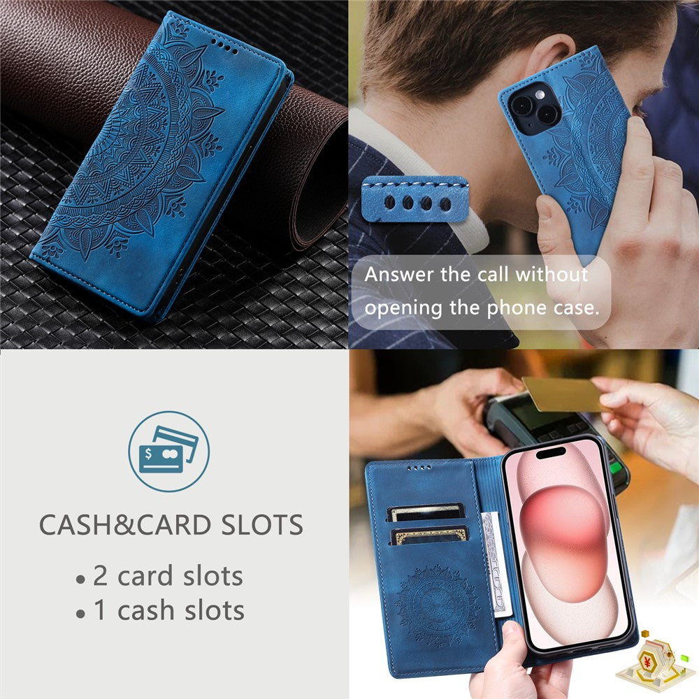 For iPhone 15 Case Imprinted Stand PU Leather Magnetic Cell Phone Cover
