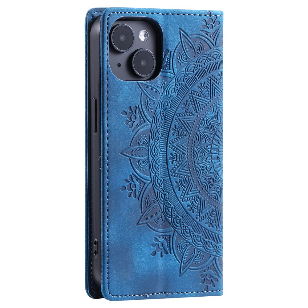 For iPhone 15 Case Imprinted Stand PU Leather Magnetic Cell Phone Cover