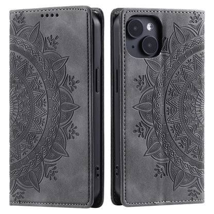 For iPhone 15 Case Imprinted Stand PU Leather Magnetic Cell Phone Cover