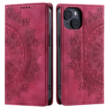 For iPhone 15 Case Imprinted Stand PU Leather Magnetic Cell Phone Cover