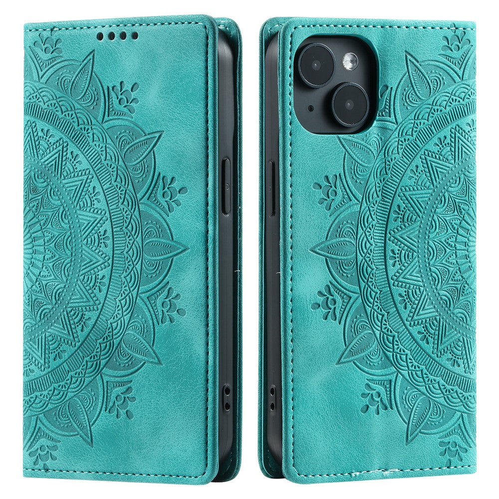 For iPhone 15 Case Imprinted Stand PU Leather Magnetic Cell Phone Cover