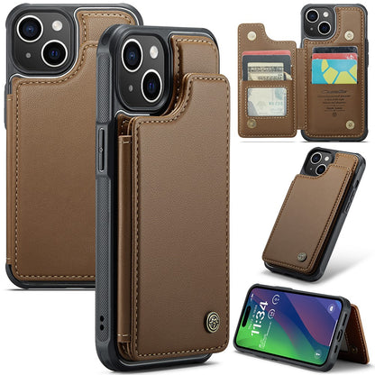 For iPhone 15 Plus Phone Case CASEME C22 Leather Back Cover with RFID Blocking Card Slots