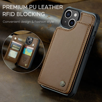 For iPhone 15 Plus Phone Case CASEME C22 Leather Back Cover with RFID Blocking Card Slots