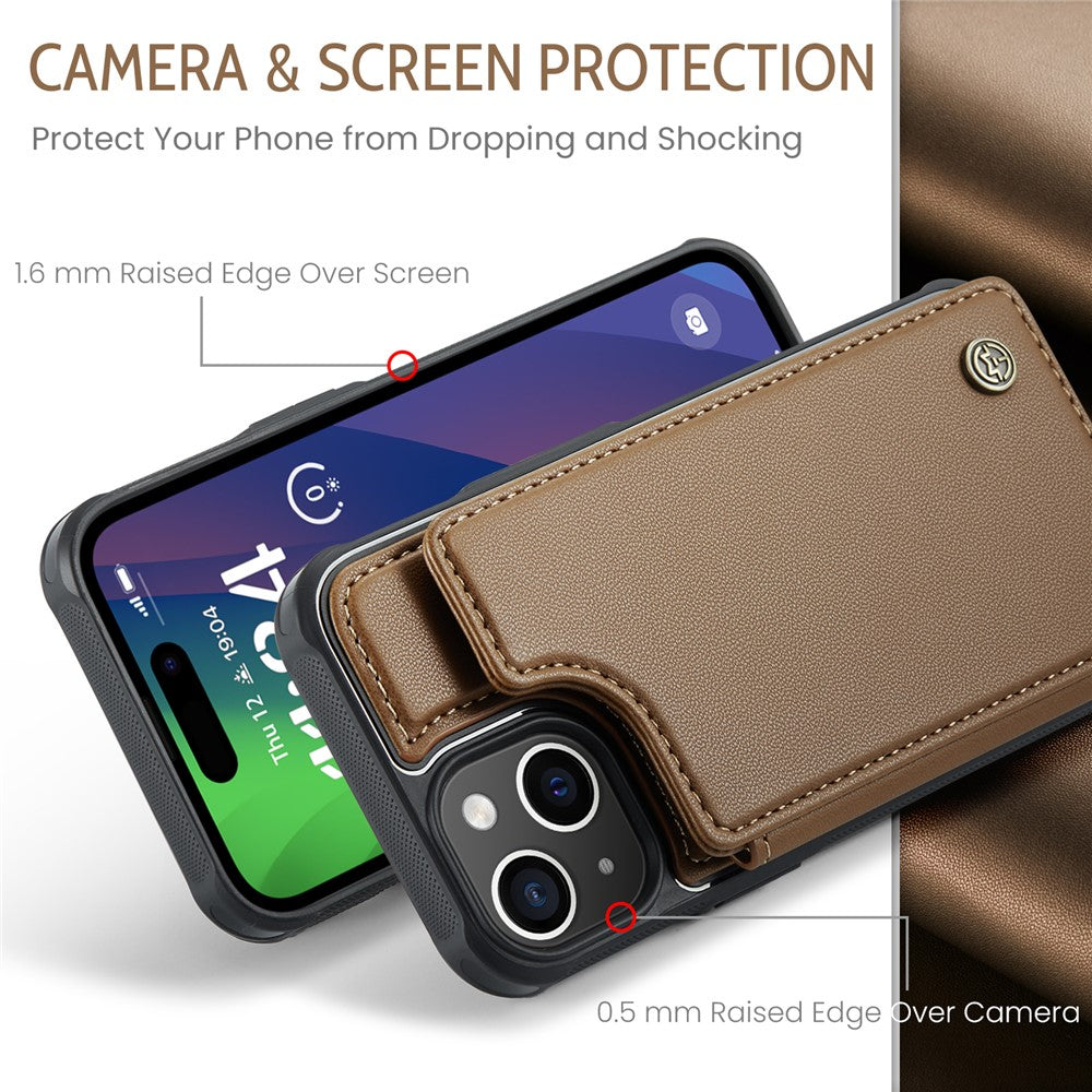 For iPhone 15 Plus Phone Case CASEME C22 Leather Back Cover with RFID Blocking Card Slots