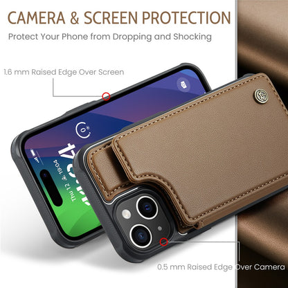 For iPhone 15 Plus Phone Case CASEME C22 Leather Back Cover with RFID Blocking Card Slots
