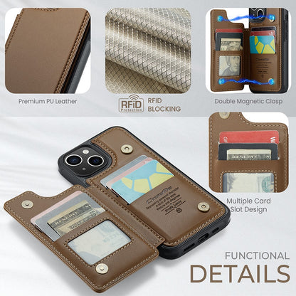 For iPhone 15 Plus Phone Case CASEME C22 Leather Back Cover with RFID Blocking Card Slots