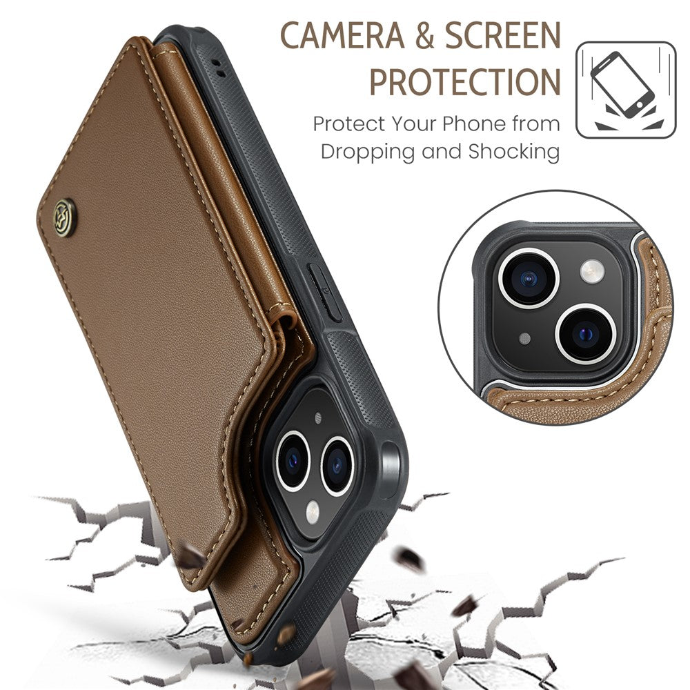 For iPhone 15 Plus Phone Case CASEME C22 Leather Back Cover with RFID Blocking Card Slots