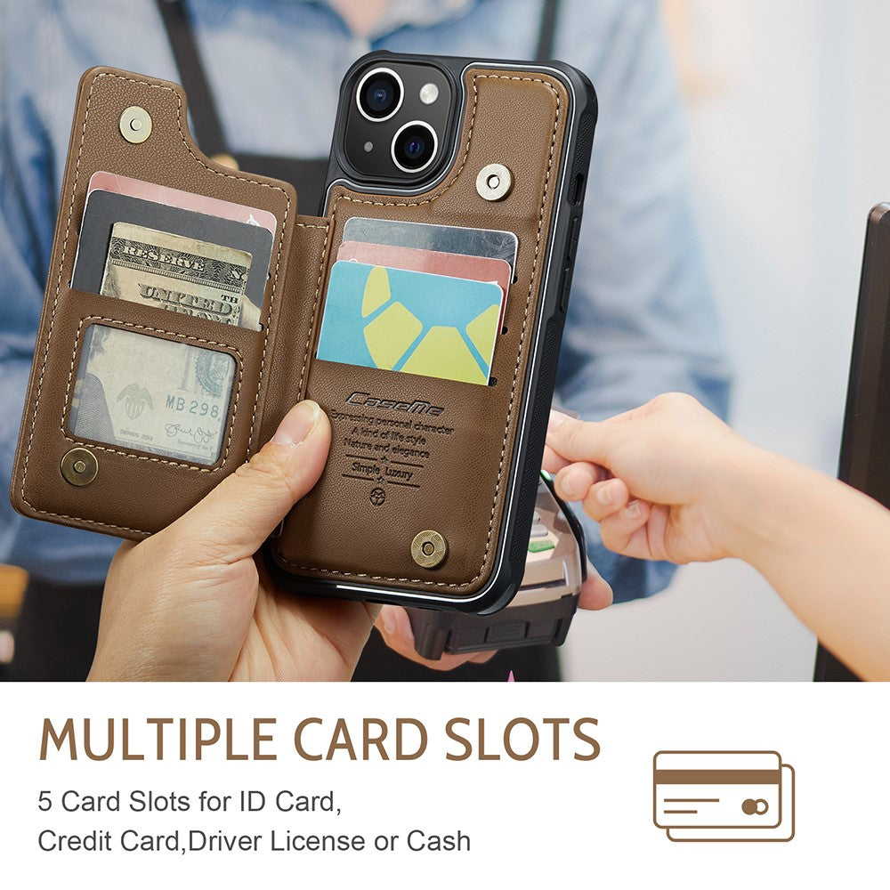 For iPhone 15 Plus Phone Case CASEME C22 Leather Back Cover with RFID Blocking Card Slots