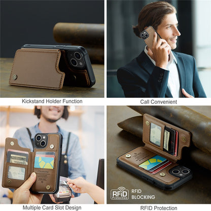 For iPhone 15 Plus Phone Case CASEME C22 Leather Back Cover with RFID Blocking Card Slots