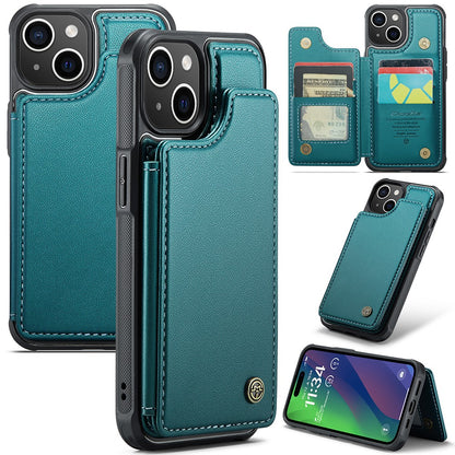 For iPhone 15 Plus Phone Case CASEME C22 Leather Back Cover with RFID Blocking Card Slots